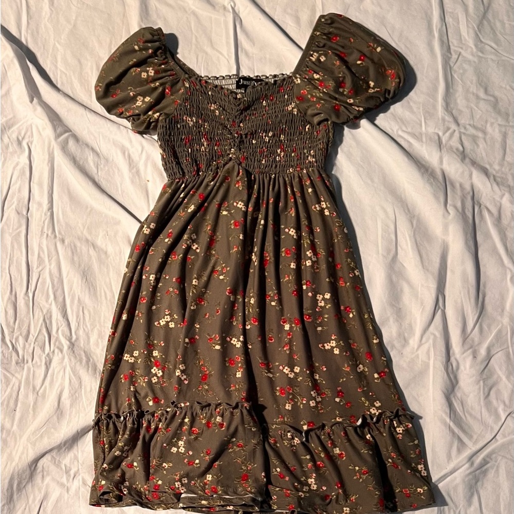 Justify Gray and Red Smocked Dress
